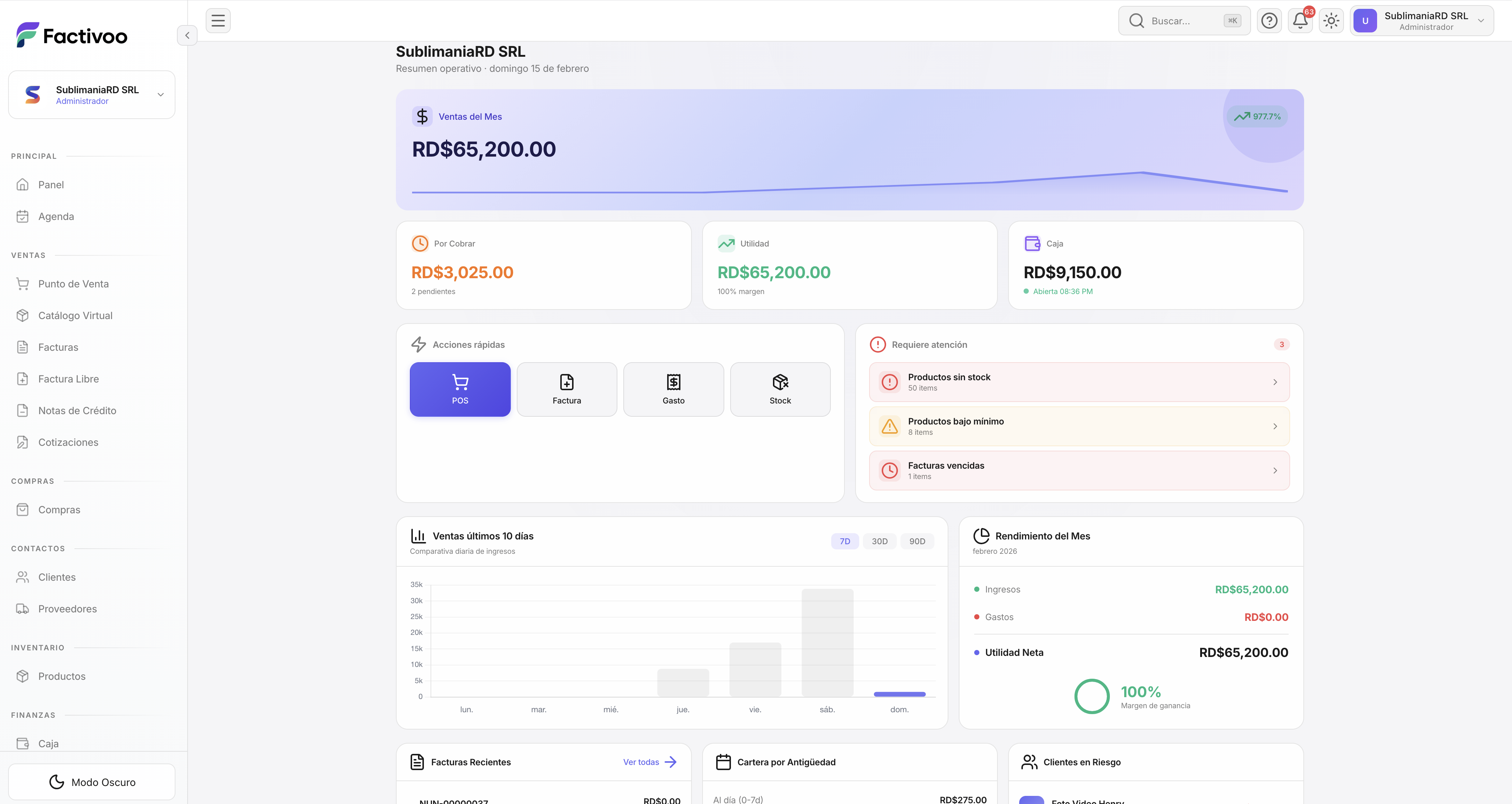 Factivoo Dashboard - Vista escritorio